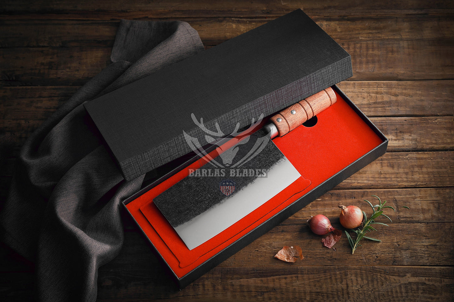 BARLAS BLADES Handmade Chef Cleaver Knife 7CR17MOV Steel Blade Sharp Edge Padauk Wood Handle-Cleaver Knife-BARLAS BLADES