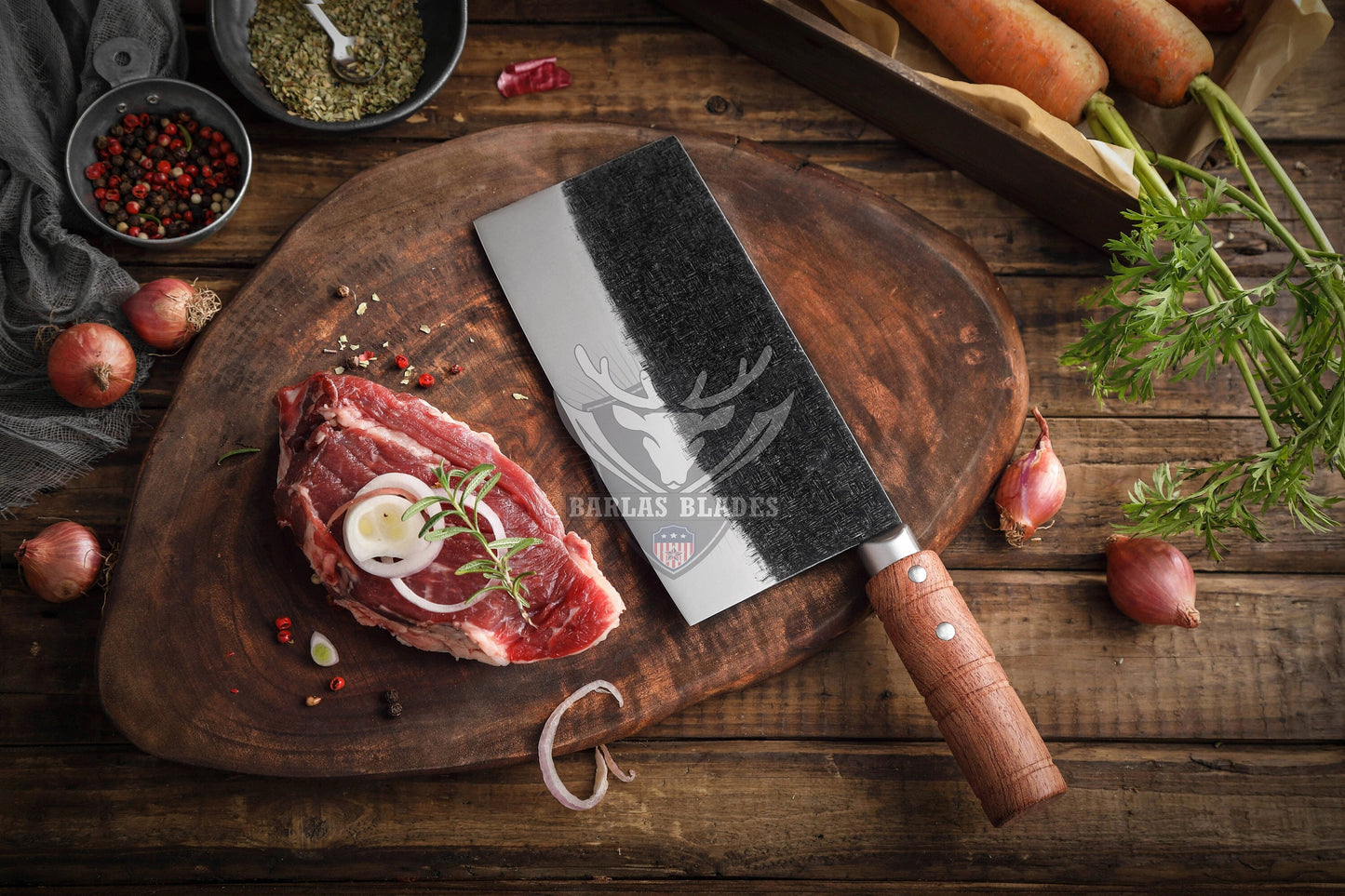 BARLAS BLADES Handmade Chef Cleaver Knife 7CR17MOV Steel Blade Sharp Edge Padauk Wood Handle-Cleaver Knife-BARLAS BLADES