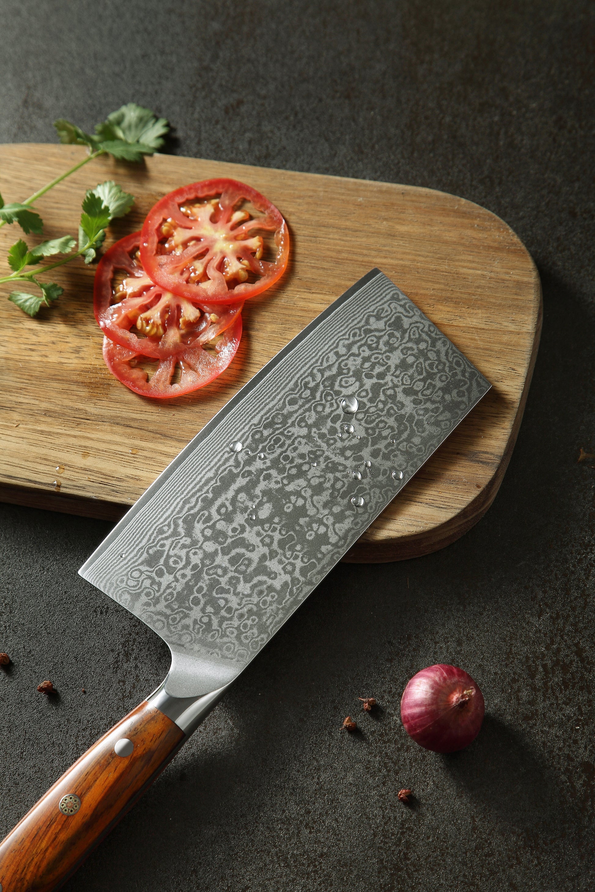 BRBLD 67 Layers Damascus Chef Cleaver with Rosewood Handle-Chef Cleaver Knife-BARLAS BLADES