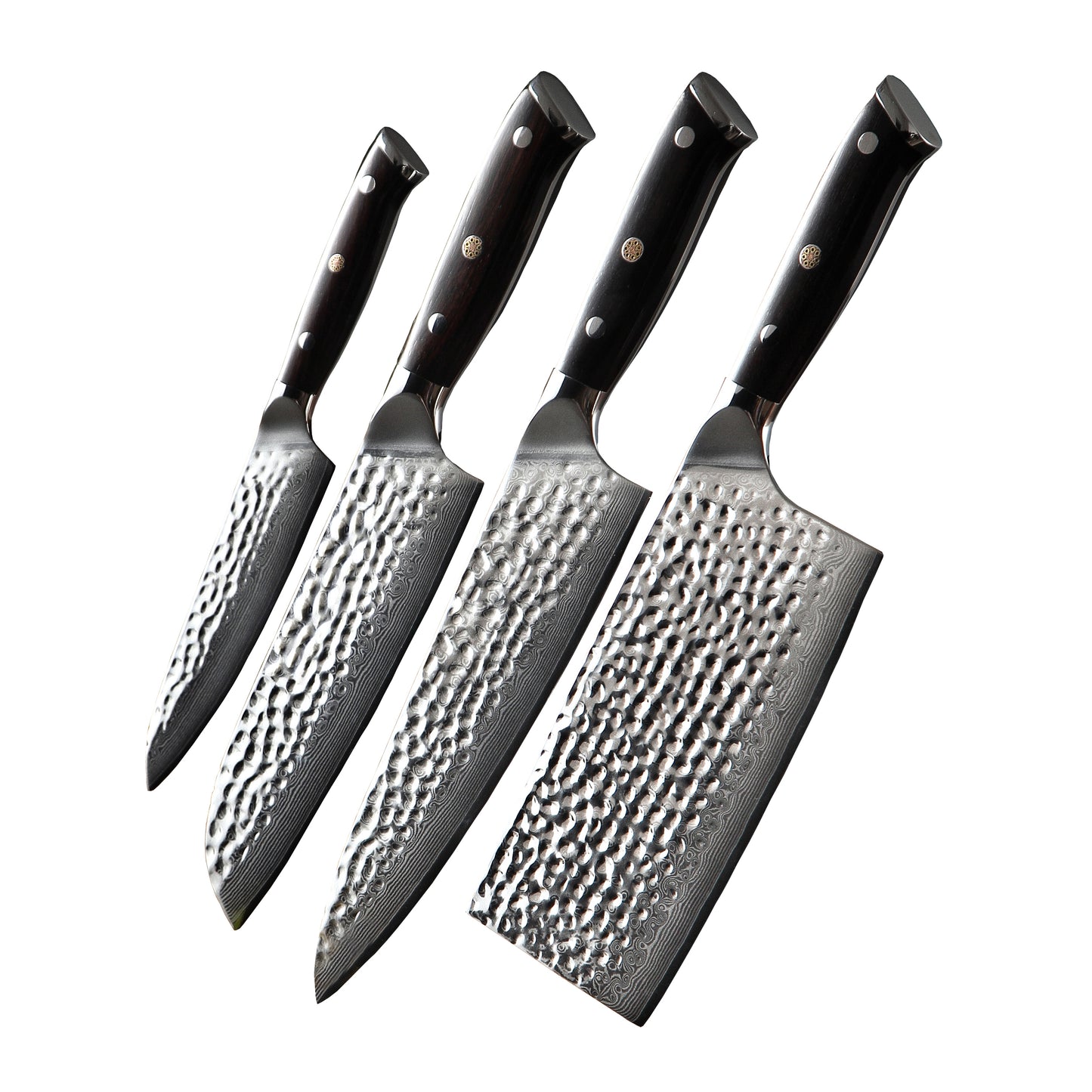 BRBLD 67 Layers Hammered Damascus Steel 4 Pcs Chef Knife Set-Chef Knife Set-BARLAS BLADES