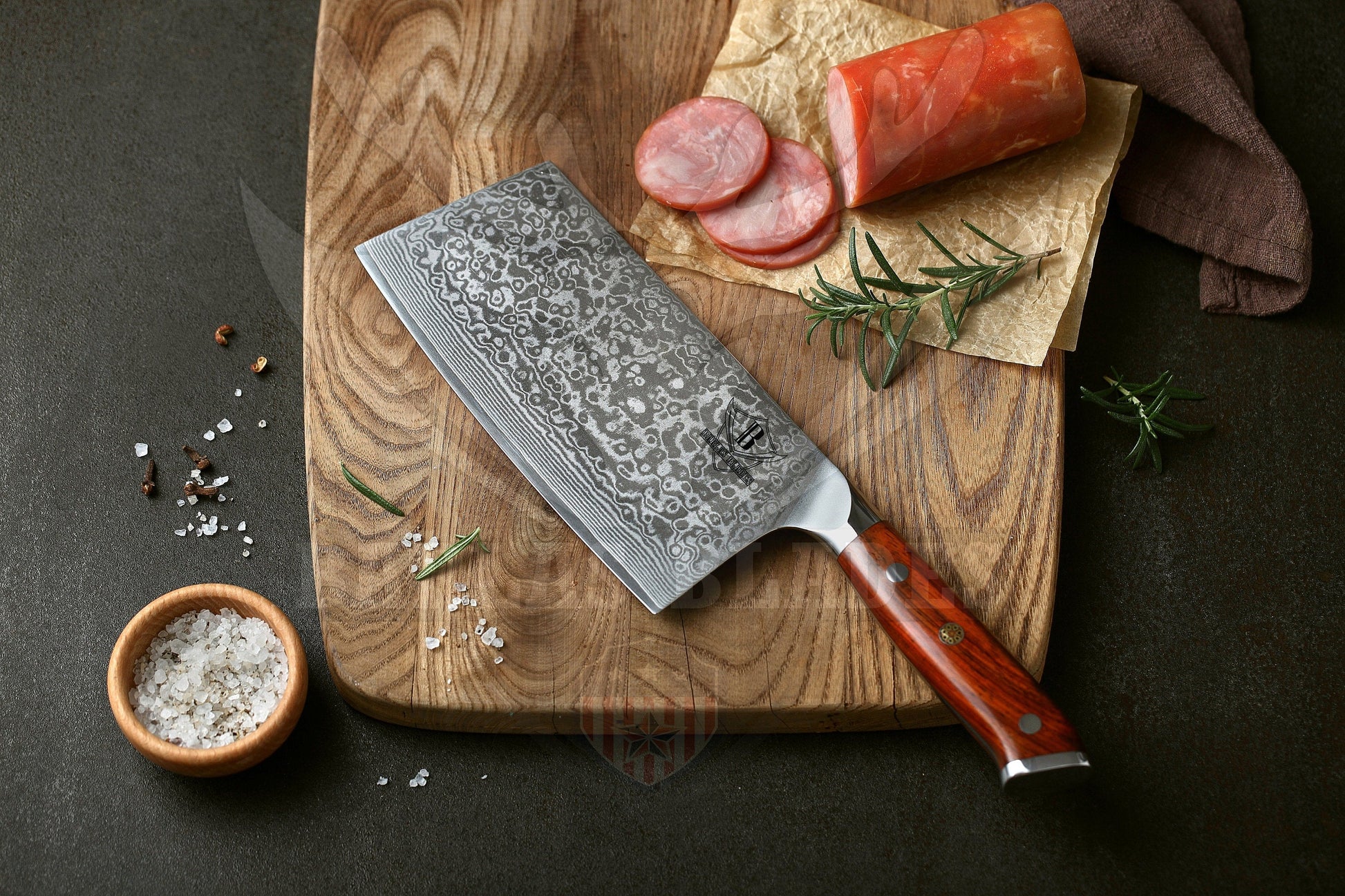 BARLAS BLADES 67 Layered Premium Damascus Chef Cleaver with Rosewood Handle-BARLAS BLADES