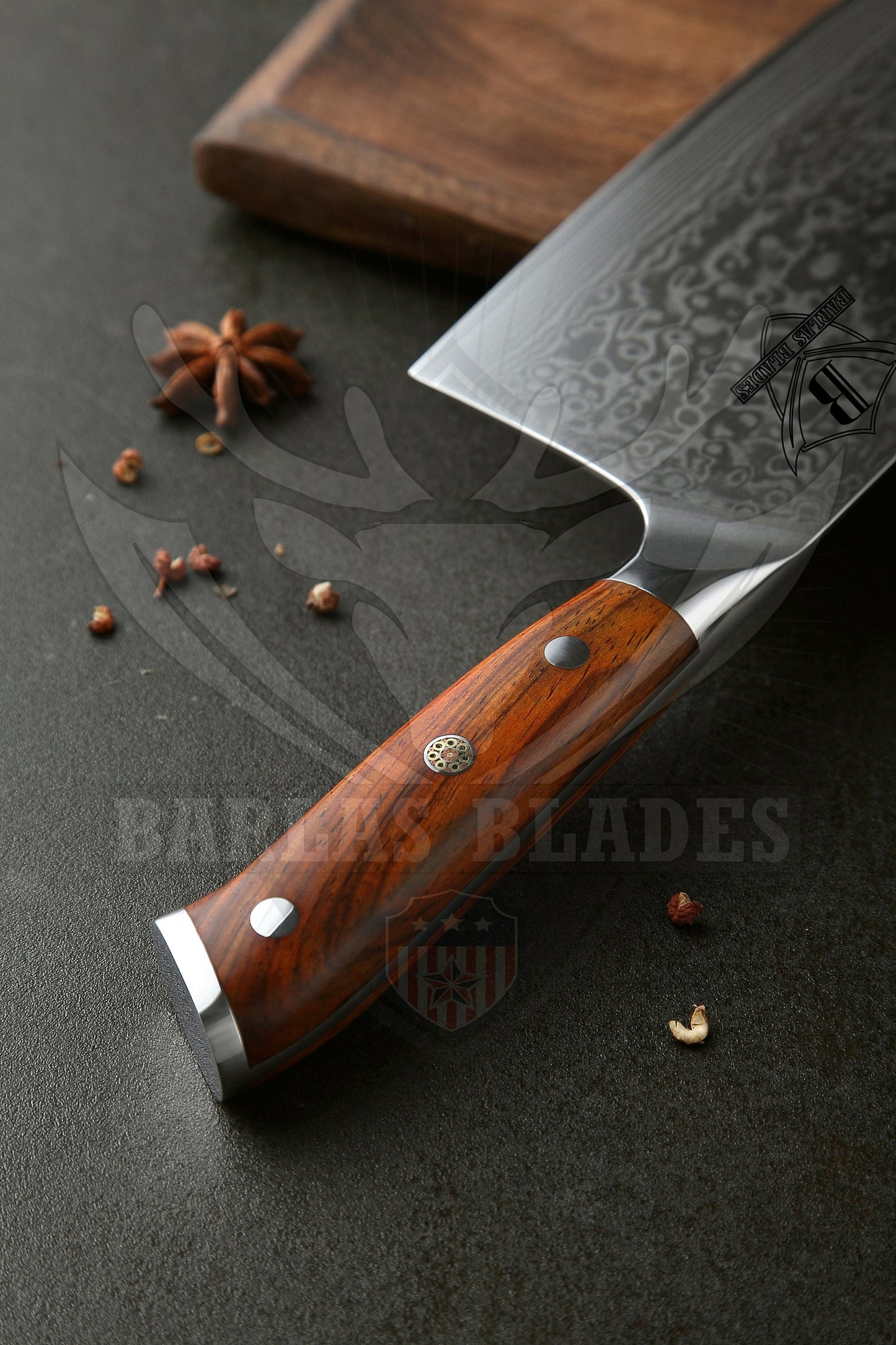 BARLAS BLADES 67 Layered Premium Damascus Chef Cleaver with Rosewood Handle-BARLAS BLADES