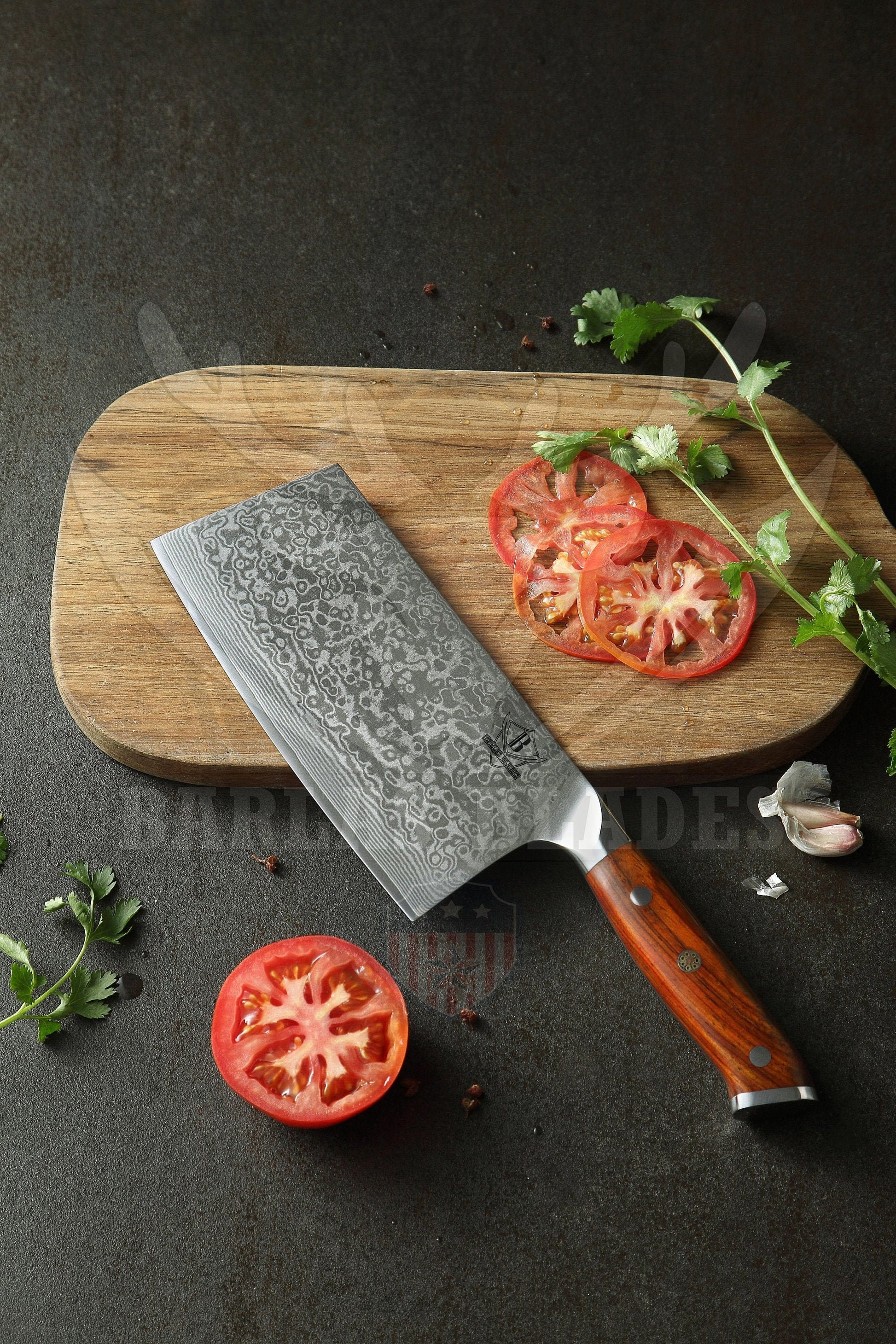 BARLAS BLADES 67 Layered Premium Damascus Chef Cleaver with Rosewood Handle-BARLAS BLADES