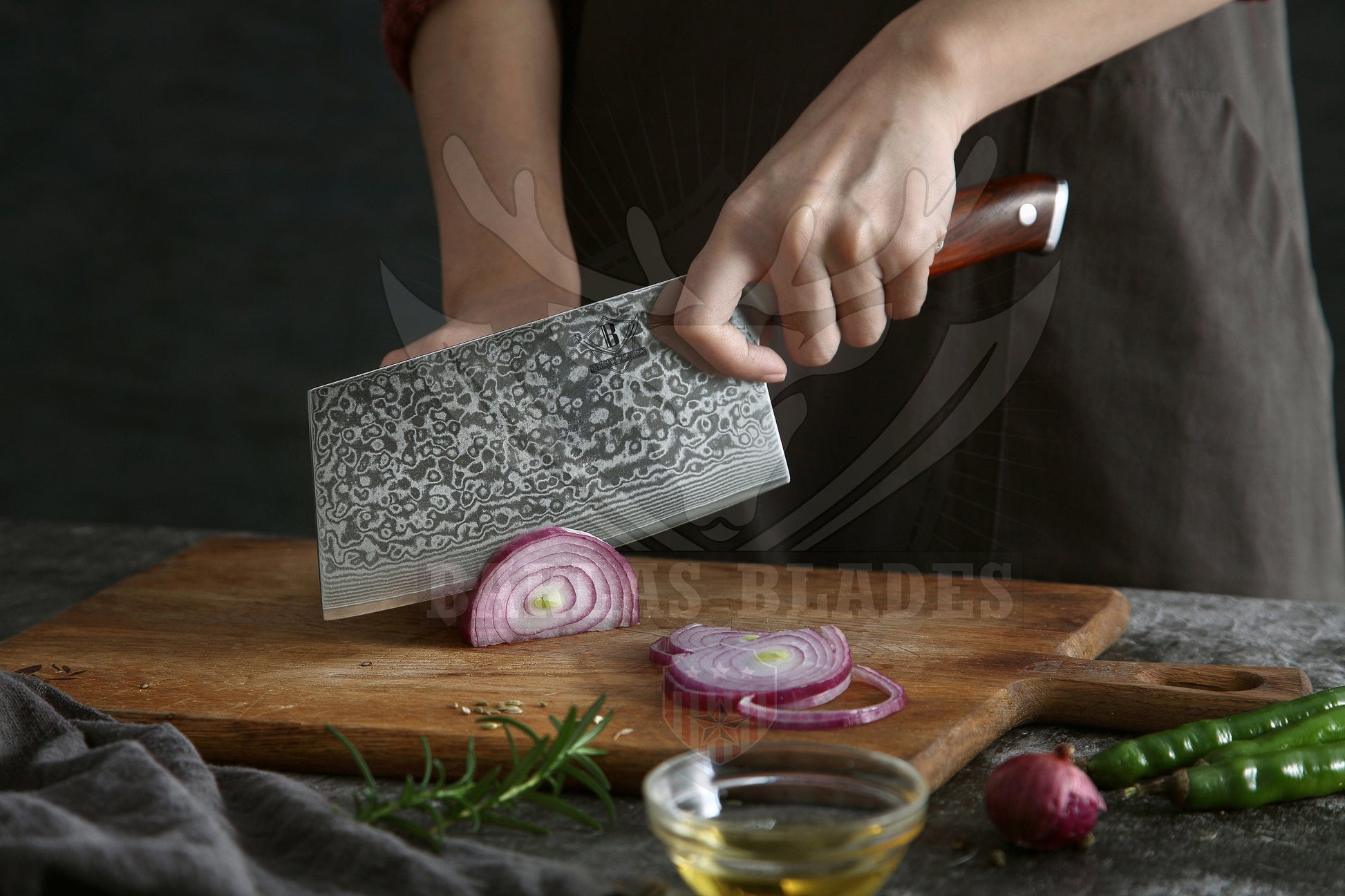 BARLAS BLADES 67 Layered Premium Damascus Chef Cleaver with Rosewood Handle-BARLAS BLADES