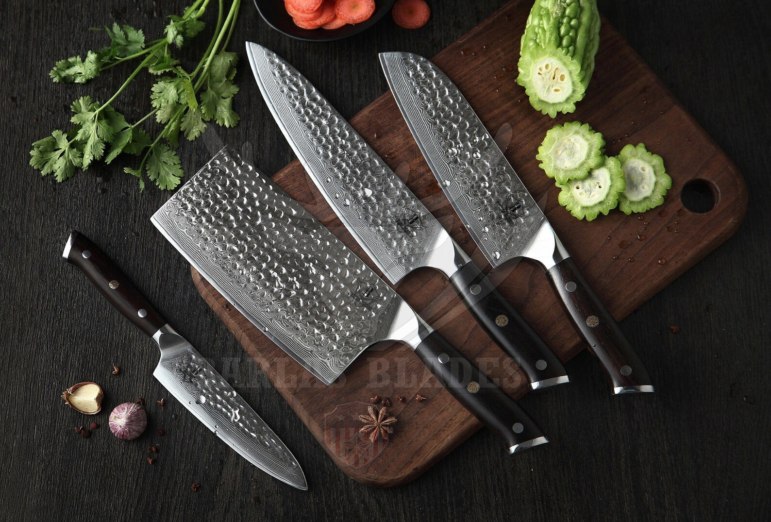 BARLAS BLADES Damascus 67 Layered Steel 4 Pcs Chef Knife Set Kitchen Knives-Chef Knife Set-BARLAS BLADES