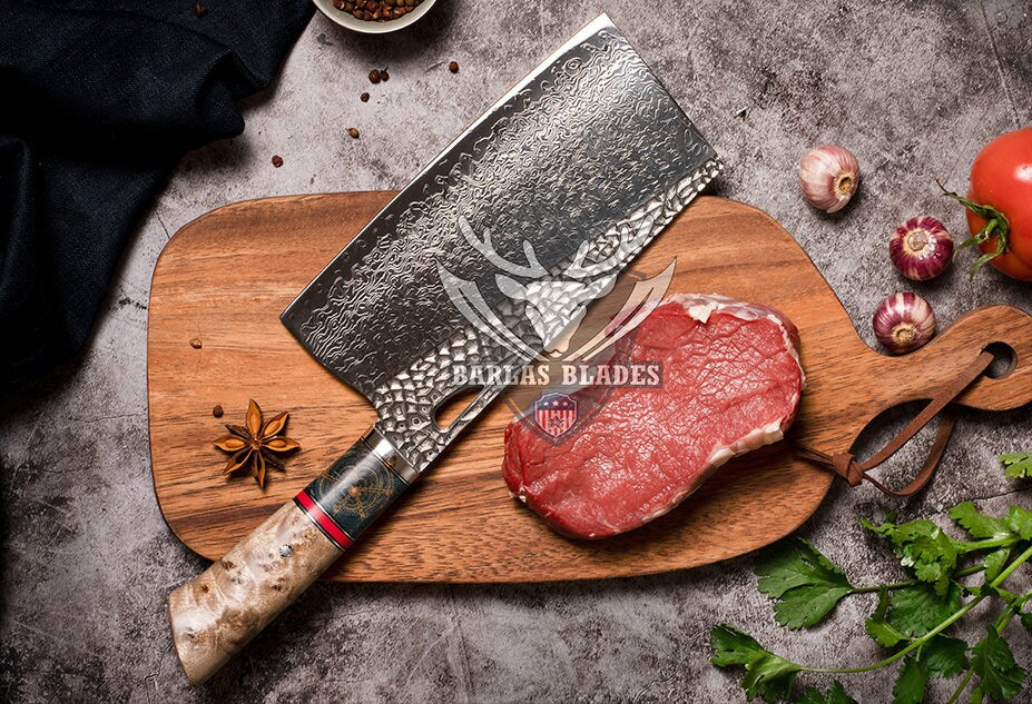 BARLAS BLADES Diamond Pattern 103 Layers Damascus Steel Chef Cleaver knife 60 HRC Sharp Edge-Chef Cleaver Knife-BARLAS BLADES