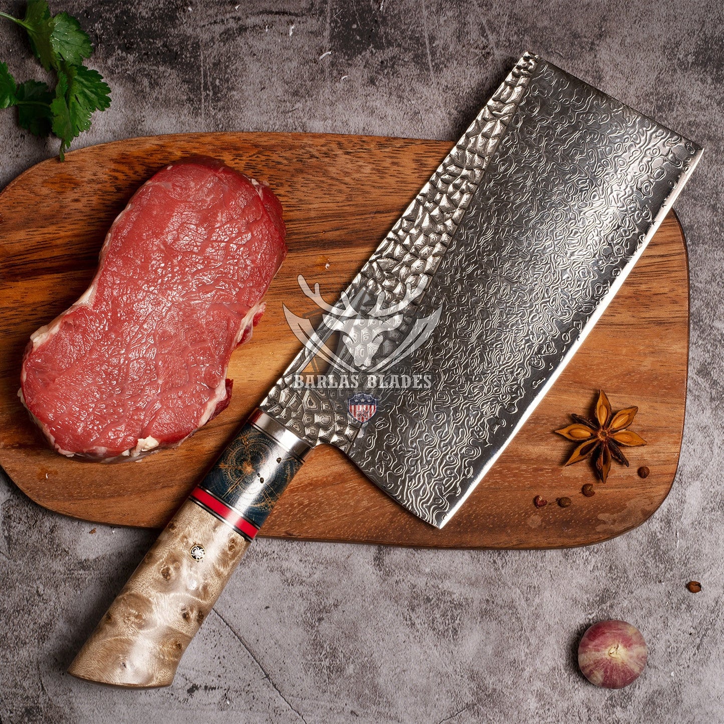 BARLAS BLADES Diamond Pattern 103 Layers Damascus Steel Chef Cleaver knife 60 HRC Sharp Edge-Chef Cleaver Knife-BARLAS BLADES